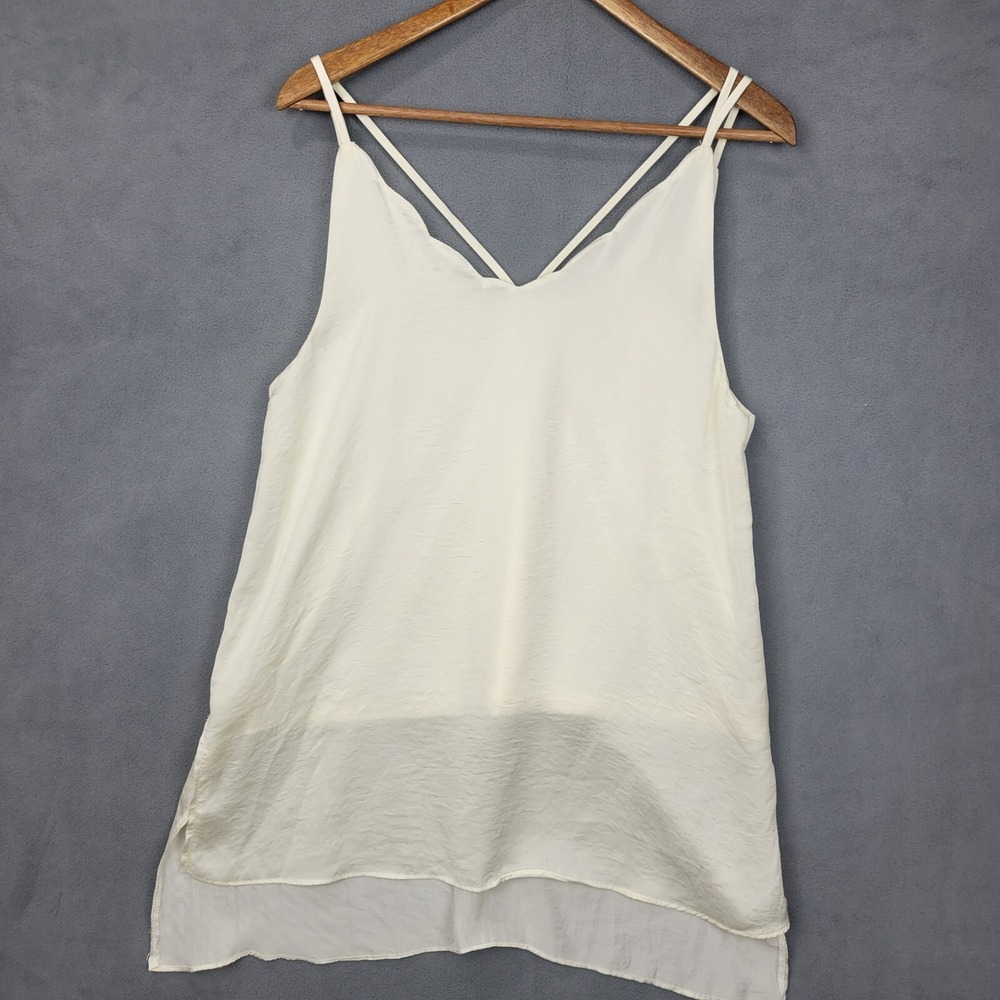 Umgee Tank Top Women's Small Cream Cotton V-Neck‎ Spaghetti Strap High Low Hem